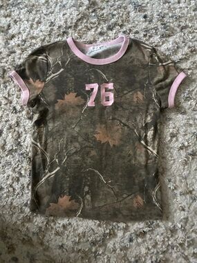 Girls' Pink-Trim Camo Tee with '76' Graphic